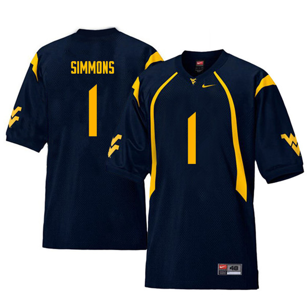 NCAA Men's T.J. Simmons West Virginia Mountaineers Navy #1 Nike Stitched Football College Throwback Authentic Jersey SK23G08EZ